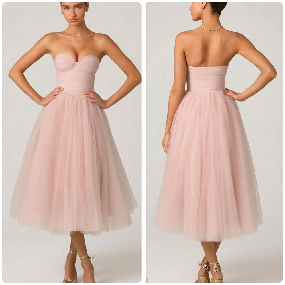 Oh Polly Cindy Tulle Corset Midmaxi Dress Dusty Rose Size 8 New